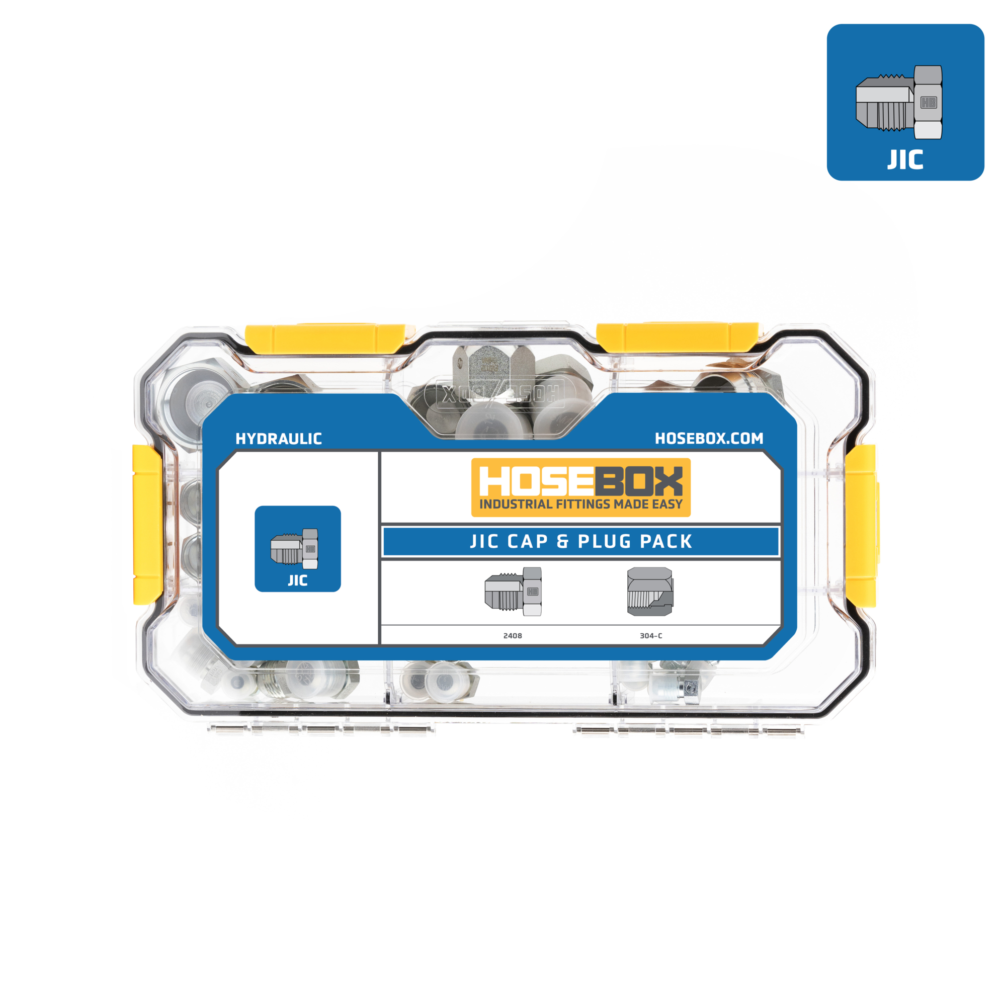 HoseBox, JIC CAPS PLUGS KIT - 56 Caps Plugs, Fitting Size Other in, Model# HBE2001-001